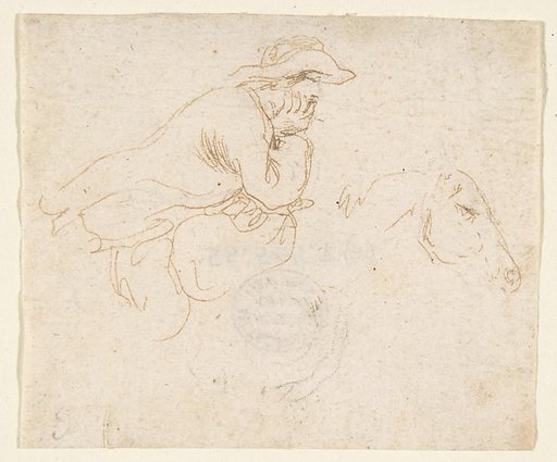 Man on Horseback seen in Profile View Facing Right.