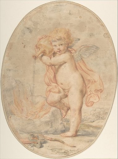 Cupid Pouring Water on a Burning Heart
