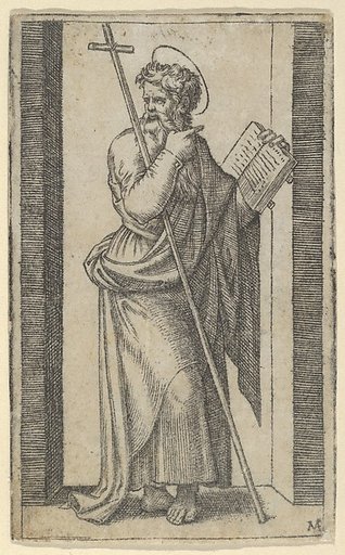 Saint Philip, book in his left hand, staff resting on his left arm, from "Piccoli Santi" (Small Saints)
