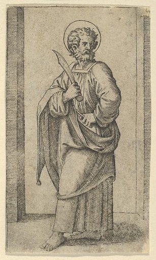 Saint Bartholomew, knife in his right hand, from "Piccoli Santi" (Small Saints)
