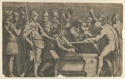 Alexander the Great commanding that the work of Homer be placed in the tomb of Achilles