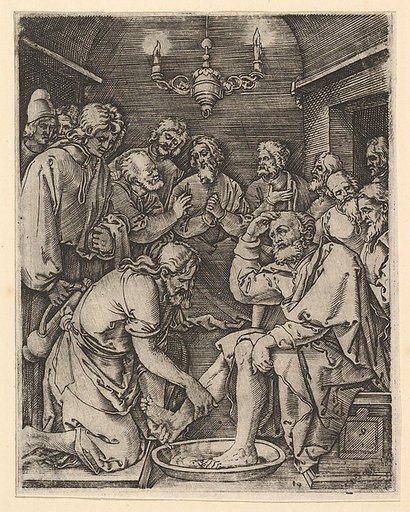 Christ kneeling and washing St Peter's feet, from "The Passion of Christ"