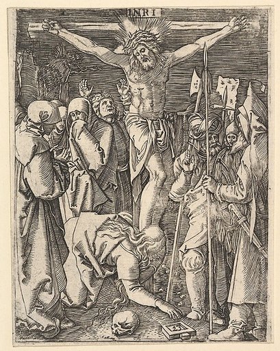The Crucifixion: Christ on the cross with Magdalen in foreground, from "The Passion of Christ", after Dürer