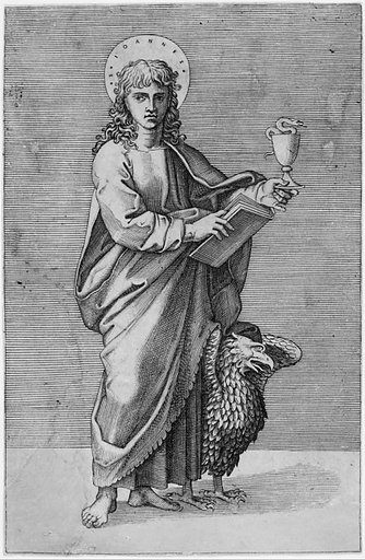 Saint John holding chalice in left hand, book in right, eagle standing by left side