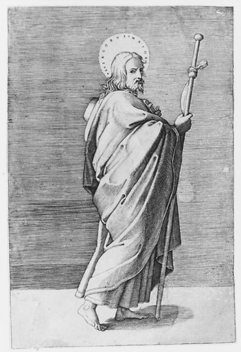 Saint James the Major turned towards right, holding staff