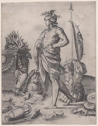 A Young Hero near an Altar