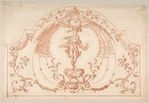 Design for a Decorative Panel with a Flutist (recto); Design for molding (verso)