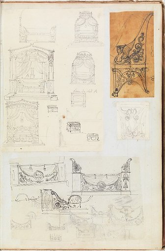 Scrapbook containing Drawings and Prints of Architecture, Interiors, Furniture and Other Objects