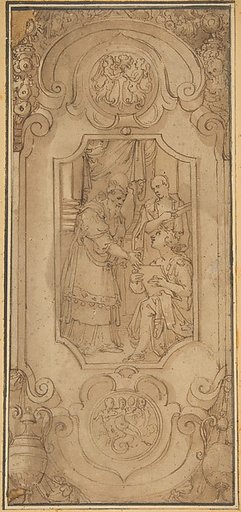 Design for a Cartouche with a Religious Subject in the Central Compartment