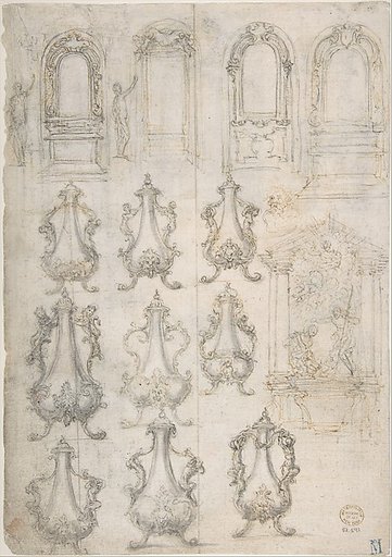 Studies for Coffee Urns, Arched-top Altars, and an Altar Project for the Baptistery of Florence Cathedral (recto); Studies for Chapels and Portals (verso)
