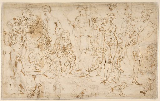 Sheet of Figure Studies and Ornamental Motifs (recto and verso)