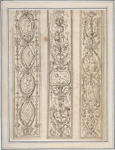 Design for Three Upright Panels of Ornament Arabesques