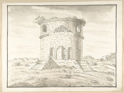 Perspective of a Rendering Round Temple in Ruins (probably Tempio della Speranza)
