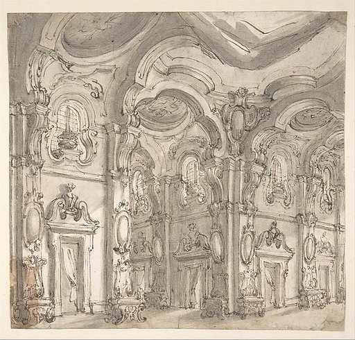 Design for a Stage Set: The Gallery of a Magnificent Palace Decorated with Mirrors