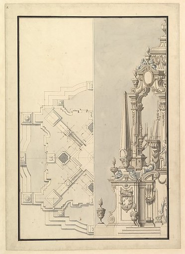 Half Ground Plan and Half Elevation of a Catafalque for Cosimo III dei Medici, Grand Duke of Tuscany (1642–1723)