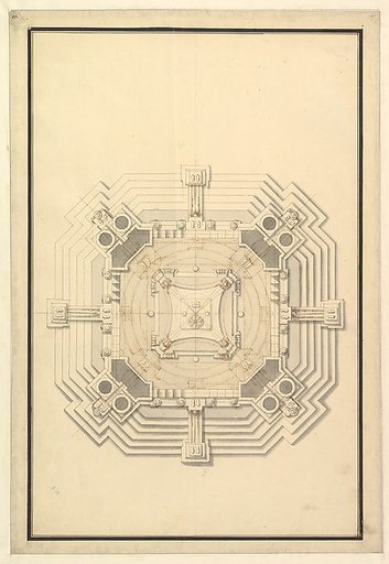 Ground Plan for a Catafalque for a Duke de Berri, probably Charles, Duke de Berri, Grandson of Louis XIV, and 3rd son of Louis, the Dauphin (1685–1714)