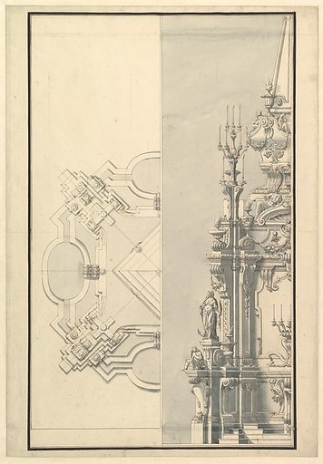 Half Ground Plan and Half Elevation for a Catafalque for a Queen of Sardinia
