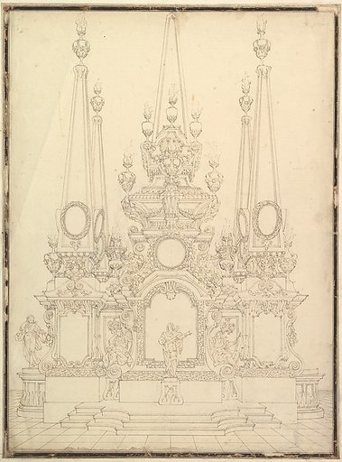 Elevation of a Catafalque: Four Large Obelisks at the Corners with Large one Surmounting the Top