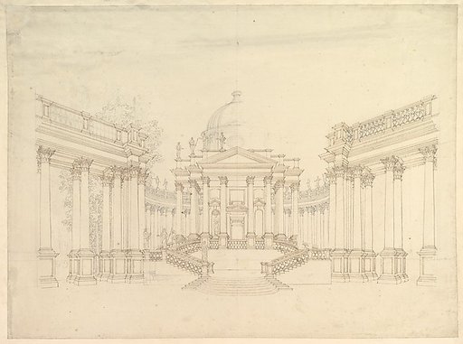 Design for Stage Set: Centralized Villa with Cupola ("Villa rotunda" Style) and Colonnaded Wings