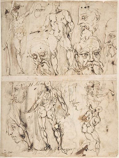 Studies of Nudes and Human Heads (recto and on the verso)