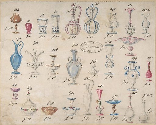 One of Twenty-Three Sheets of Drawings of Glassware (Mirrors, Chandeliers, Goblets, etc.)
