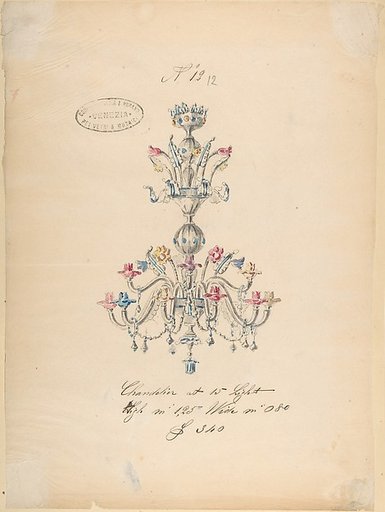 One of Twenty-Three Sheets of Drawings of Glassware (Mirrors, Chandeliers, Goblets, etc.)