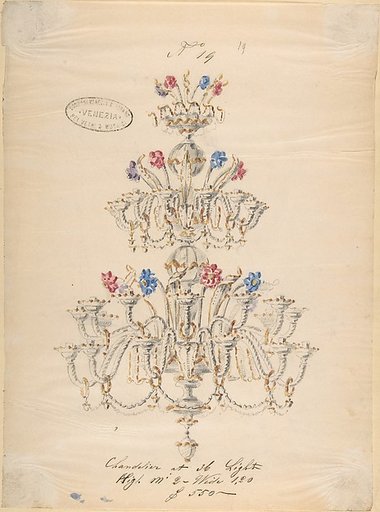 One of Twenty-Three Sheets of Drawings of Glassware (Mirrors, Chandeliers, Goblets, etc.)