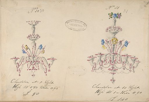 One of Twenty-Three Sheets of Drawings of Glassware (Mirrors, Chandeliers, Goblets, etc.)