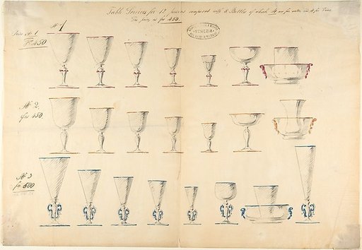 One of Twenty-Three Sheets of Drawings of Glassware (Mirrors, Chandeliers, Goblets, etc.)