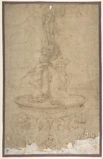 Design for a Fountain with Sea Horses and Triton Base, Basin, Dolphins and Tritons, Three Grotesque heads and Neptune