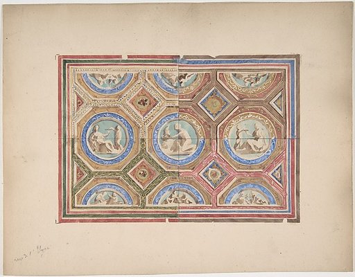 Design for Coffered Ceiling in Four Alternate Color Schemes, Empress Eugenie's Hotel