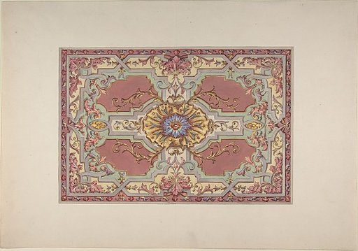Design for a Painted Ceiling with Strapwork and Foliage on a Rose Background