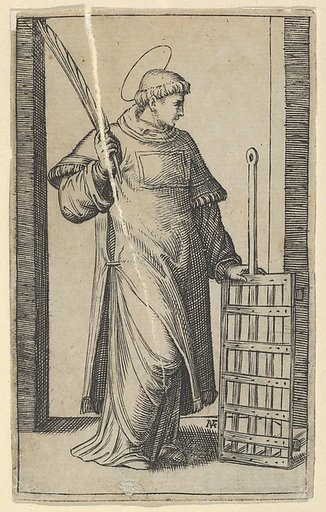 Saint Lawrence, left hand resting on a grill, from "Piccoli Santi" (Small Saints)