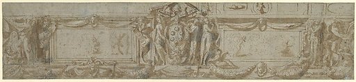Design for a Frieze with Central Cartouche Containing Medici Arms with Papal Tiara