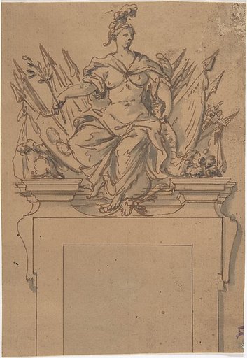 Design for an Overdoor or Chimney Piece with an Armorial Trophy and the personification of Victory