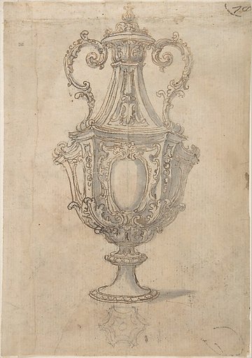 Design for a Vase with a Cross-section of its Neck (recto); Design for a Vase with studies of a Muscular Nude Male Figure and figures for a Baptism (verso)