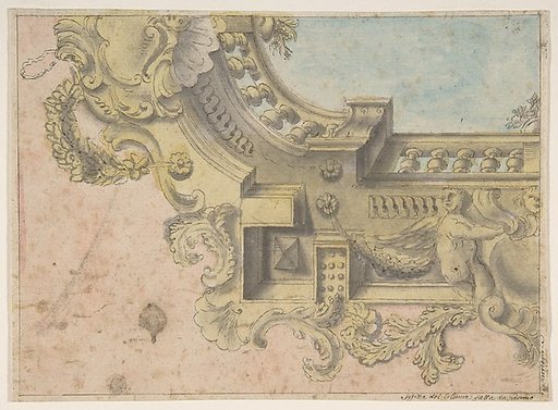 Design for a Decorated Ceiling with Putti and Garlands and a Forshortening of a Balustrade Around an Oculus