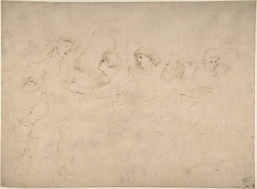 Alcibiades Interrupting the Symposium (recto); Sketches of the Baptism of Christ and of a Man (verso)