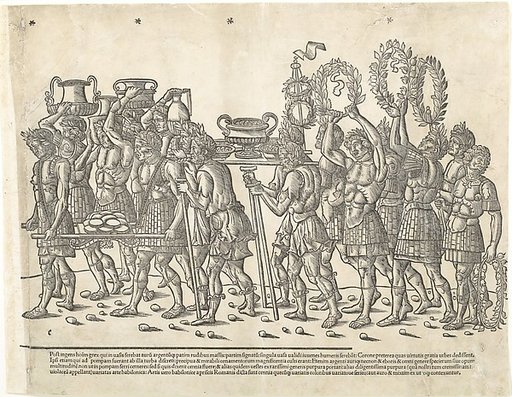 Figures bearing trophies and and carrying wreaths, from "The Triumph of Caesar"