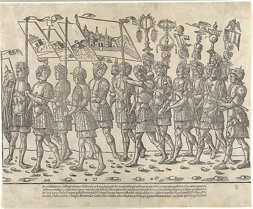Figures carrying standards and trophies, from "The Triumph of Caesar"