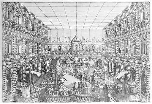 Naumachia in the Court of Palazzo Pitti, from an Album with Plates documenting the Festivities of the 1589 Wedding of Arch Duke Ferdinand I de’ Medici and Christine of Lorraine