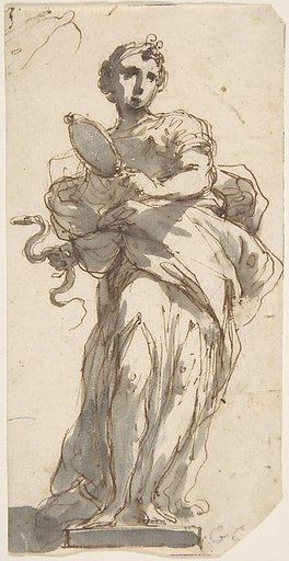 Design for a Statue of Prudence with Sketches at Upper Left Corner