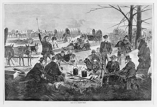 Halt of a Wagon Train (from "Harper's Weekly," Vol. VIII)