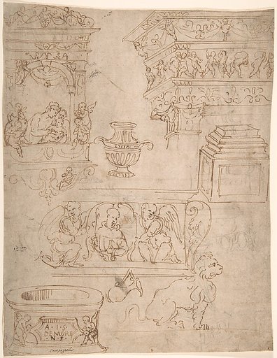 Sheet of Studies of Sculptural Elements and Architectural Ornaments