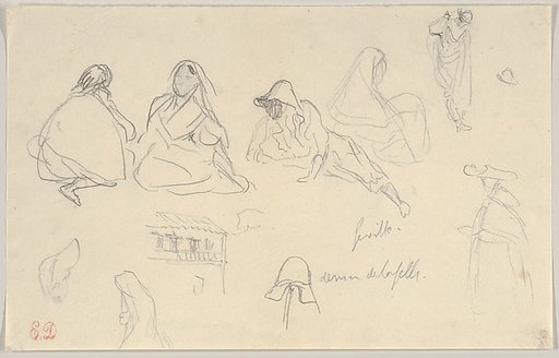 Sketches of Figures and a Tile-Roofed Building, Seville, Spain