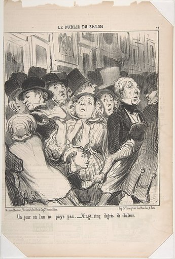 A Day When You Do Not Pay–Twenty-Five-Degree Heat (Un jour ou l'on ne paye pas. Vingt-cinq degres de chaleur ), from Le Public du Salon, published in Le Charivari, May 17, 1852
