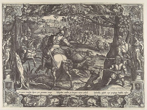Wild Boar Hunt with Spears, from "Hunting Scenes in Ornamental Frames"