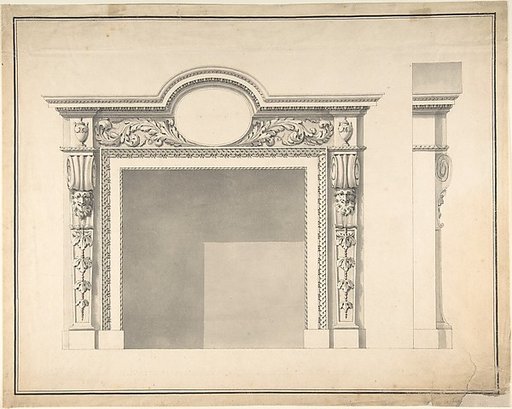 Design for a Fireplace with Frontal and Profile Views