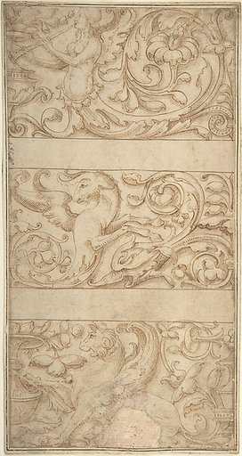 Antique-Style Ornament Frieze Design: Rinceaux with Grotesque Figures and Animals