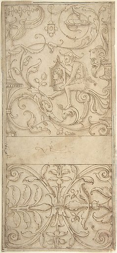 Antique-Style Ornamental Frieze Design: Grotteschi with Figures, Cornucopiae, and Shields